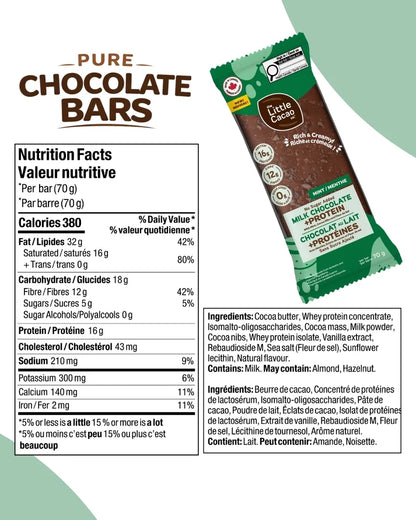 The Little Cacao Co. Milk Chocolate Mint + Protein Bar